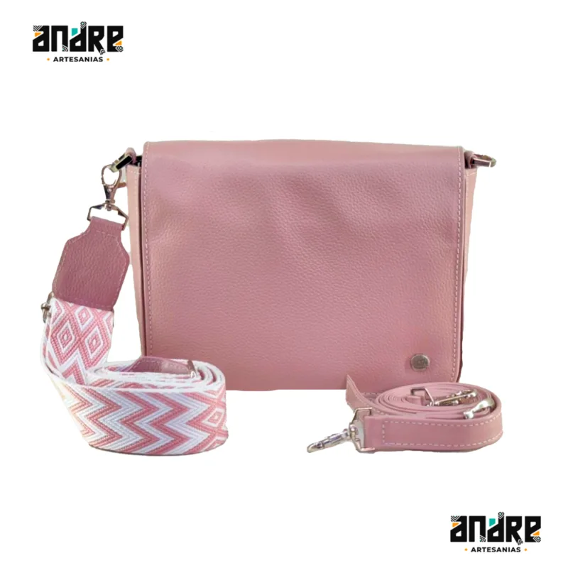 Bolso curo nappa con doble correa – Rosado