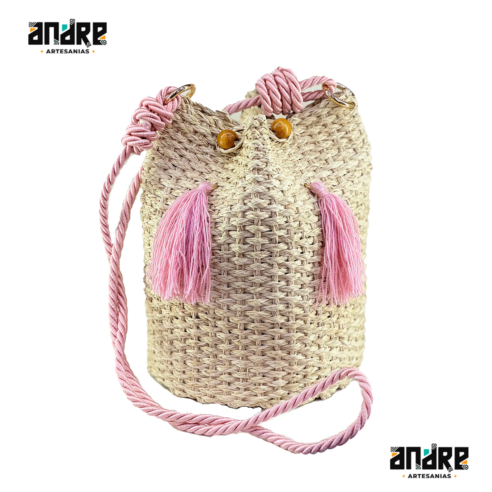 Mochila de palma rosada